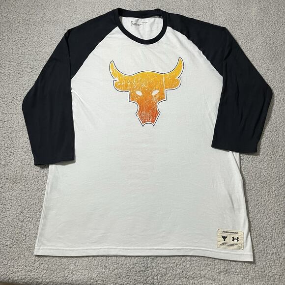 Under Armour Project Rock Shirt Mens L Raglan Baseball Iron Paradise 3/4 Sleeve - Picture 1 of 12